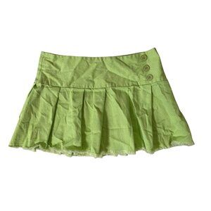 Forever 21 Y2K Pleated Micro Mini Skirt Lime Green Size XS Fringe Hem Preppy